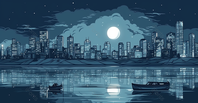 蓝色城市高楼都市线条手绘效果背景图,插画/手绘图,插画/手绘图库,插画/手绘图下载,插画/手绘